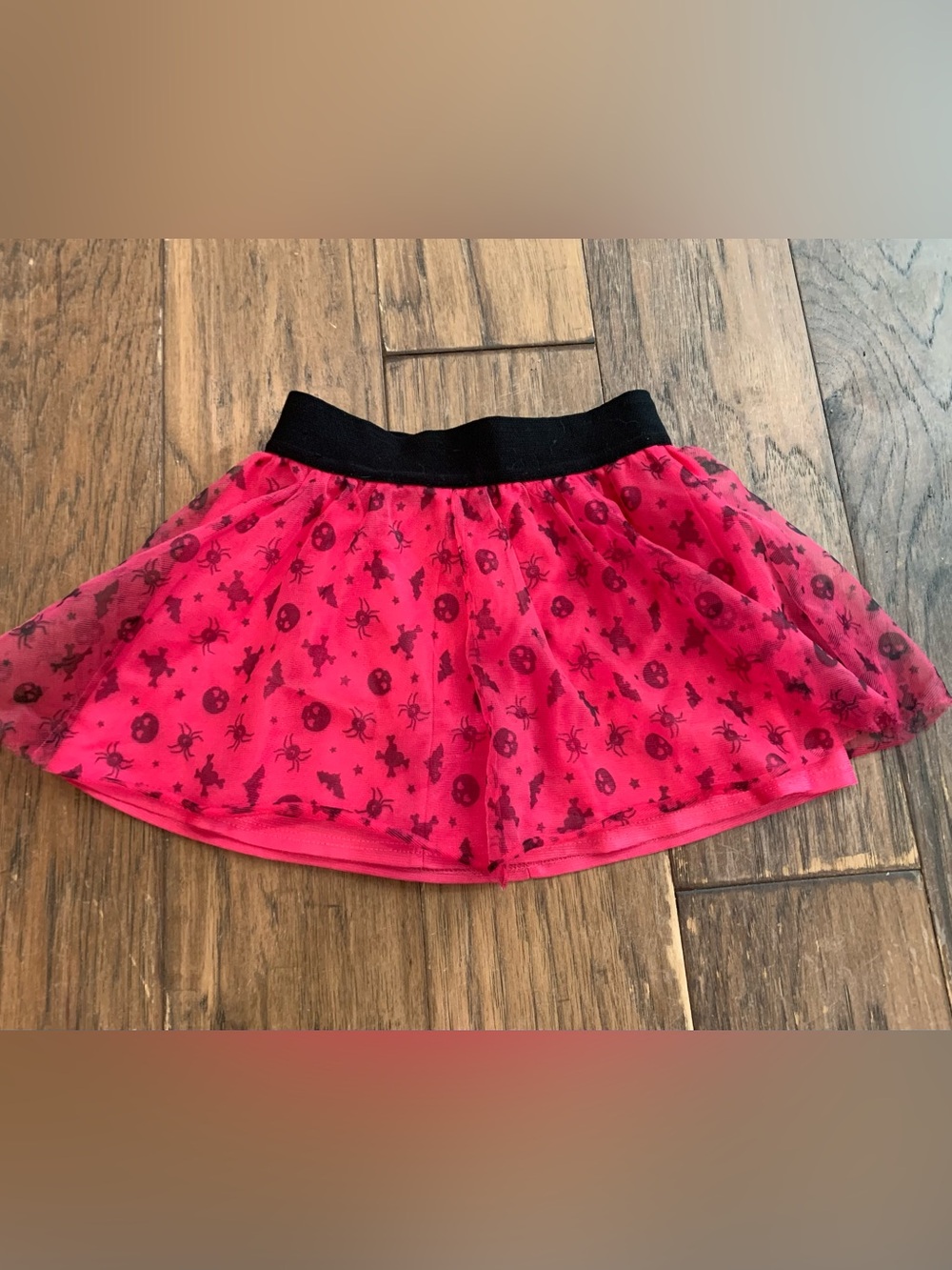 Girls Pink Tulle Skirt with Halloween Print, and with Black Waistband